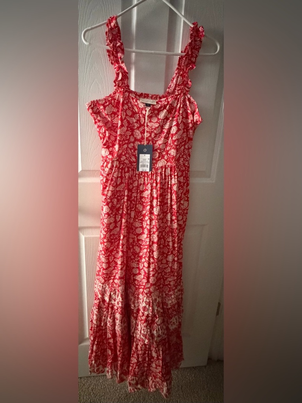 Universal Thread Red and Cream Floral Tiered Cotton Dress